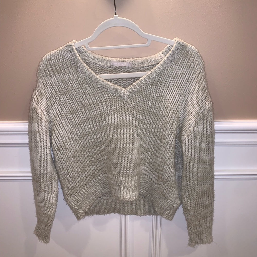 Indah Josie V Neck Crop Sweater in Scirocco